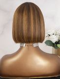 #27 Highlight Bob Straight Wig With Bangs Human Hair Scalp Top None Lace Wigs