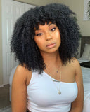 Afro Kinky Curly 100% Human Hair Wigs With Bangs 150% Density Scalp Top Wig