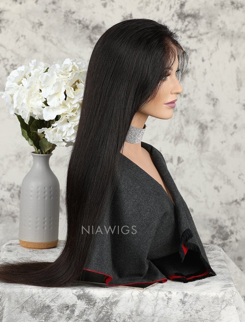 Silky Straight Human Hair Glueless Full Lace Wigs With Baby Hair