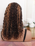 Monica#Highlight Headband Wig Curly Human Hair Wigs (WITH ONE FREE TRENDY HEADBAND)