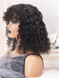 Scalp Top Wig Curly Human Hair Wigs With Bangs Machine Made