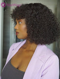 Scalp Top Wig Fashion Curly Human Hair Wigs With Bangs Machine Made