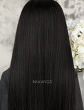 Yaki Straight Human Hair Glueless Full Lace Wigs With Baby Hair