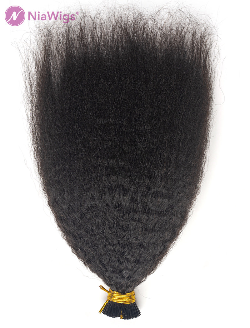 I Tip Human Hair Extensions Micro Links Kinky Straight(WITH FREE BEADS,LOOP THREADER)