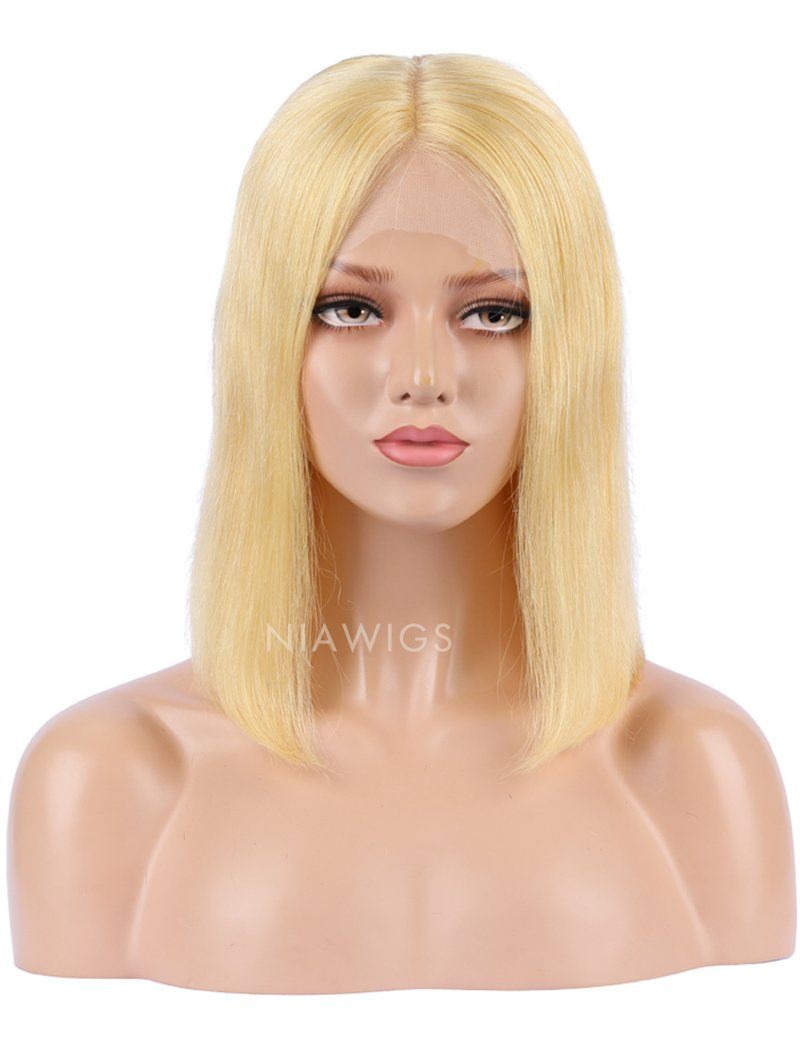 Lemon Chiffon Human Hair Bob Wig Colorful Lace Wigs
