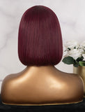 #Burgundy Color Scalp Top Wig Bob Straight With Bangs Human Hair Wigs Machine Made