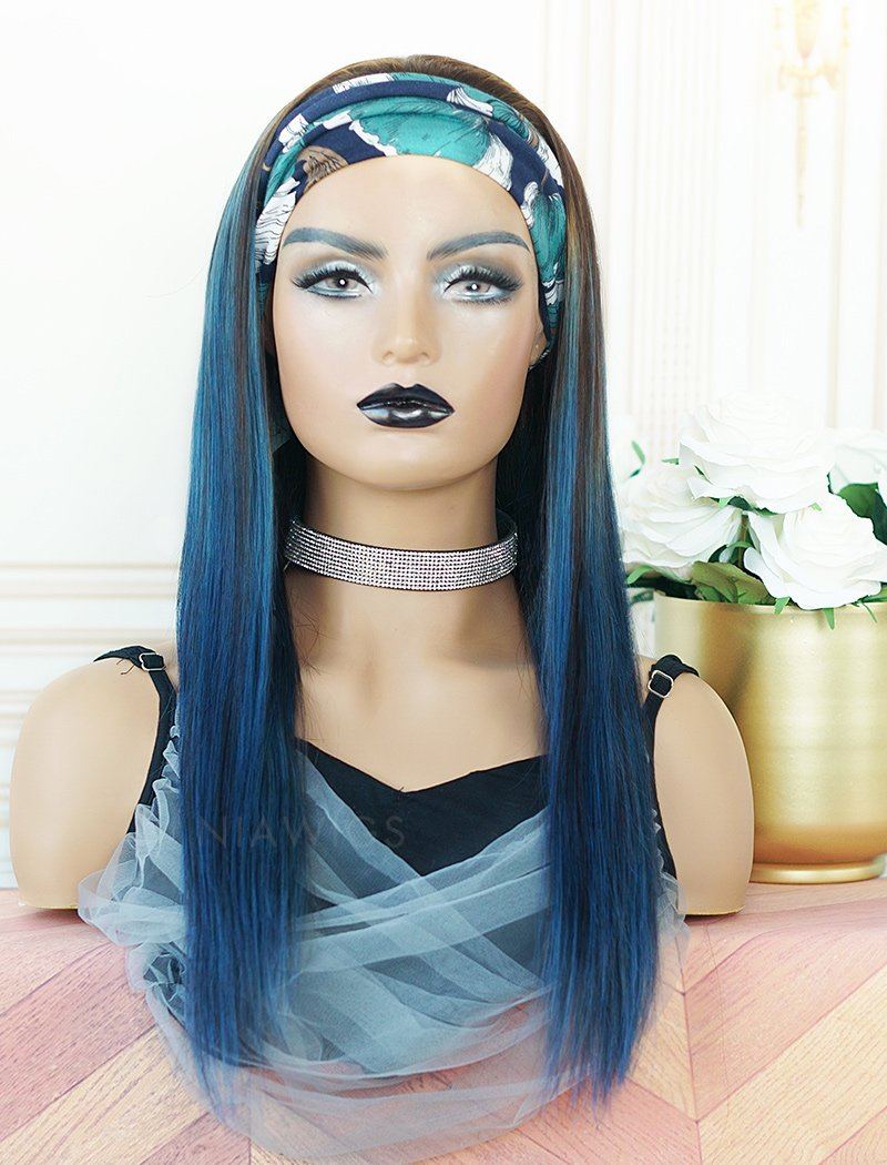 Kimberly #Ink Blue Headband Wig Human Hair Wigs (WITH ONE FREE TRENDY HEADBAND)