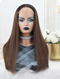 Connie #1b/#4 Highlight Skin Base Lace Front Wigs Human Hair Silky Straight