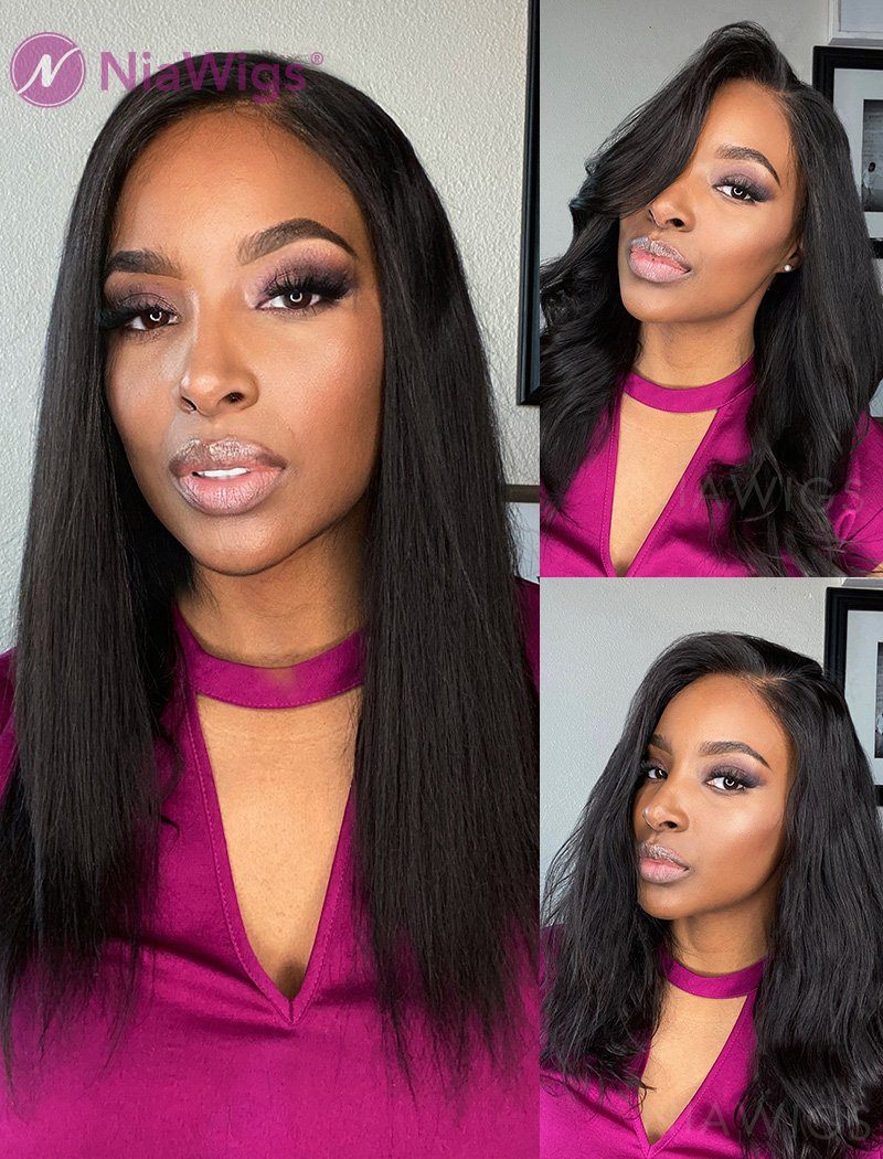 Silky Straight Human Hair Skin Base Lace Front Wigs