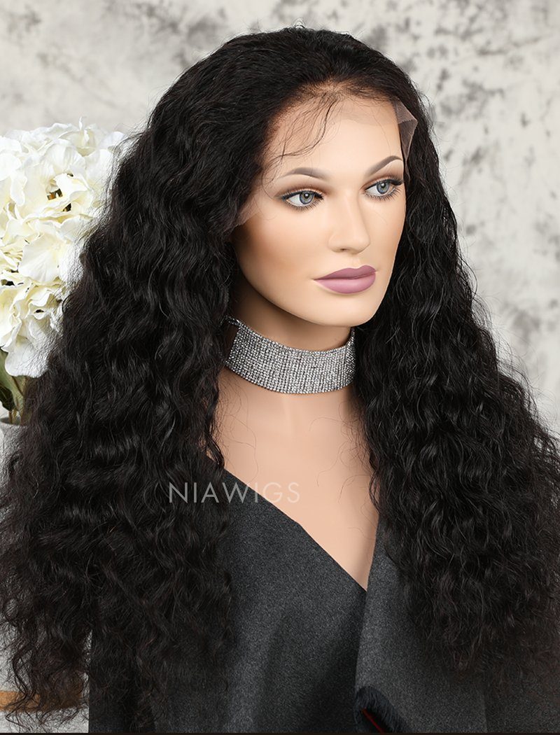 Loose Curly Human Hair Glueless Full Lace Wigs With Baby Hair