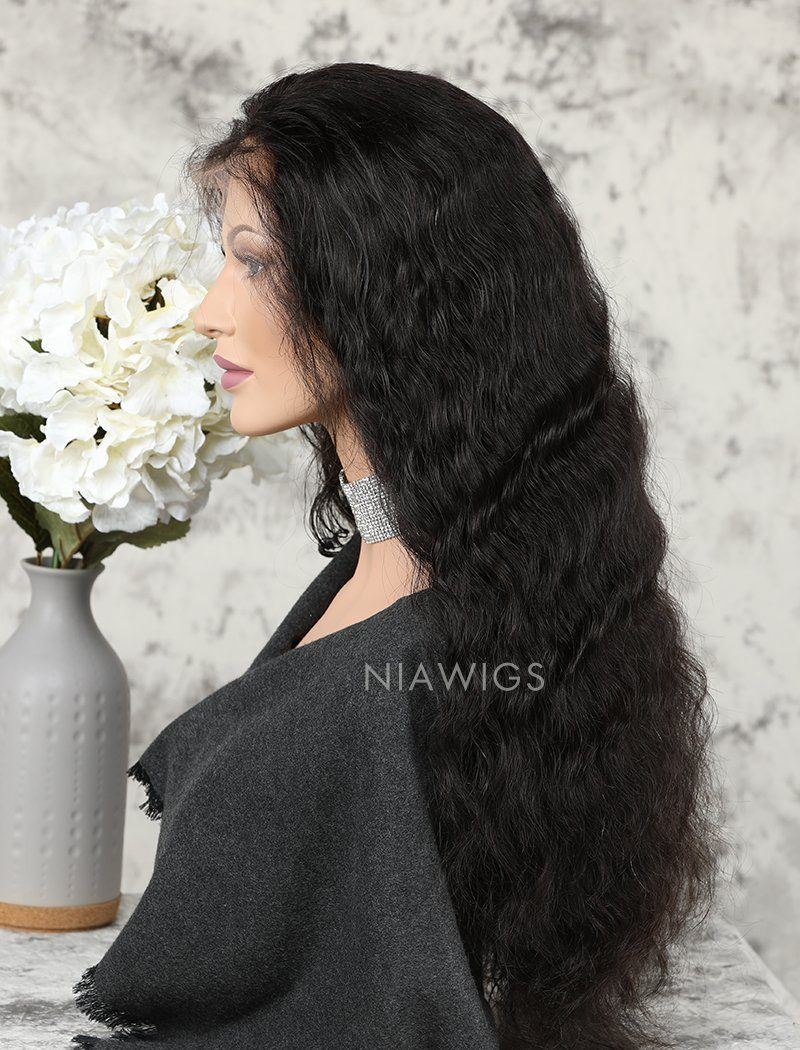 Water Wave Human Hair Glueless Full Stretchable Wigs With Baby Hair