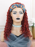 Nadra#Red Headband Wig Loose Curly Human Hair Wigs (WITH ONE FREE TRENDY HEADBAND)