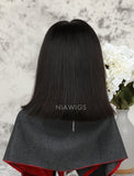 Yaki Straight Short Bob Human Hair Glueless Full Lace Wigs