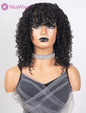 Scalp Top Wig Fashion Curly Human Hair Wigs With Bangs Machine Made