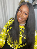 Yaki Straight Human Hair Skin Base Lace Front Wigs