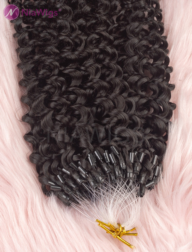 Kinky Curly Human Hair Micro Loop Extensions Curly Micro Ring Hair Ext ...
