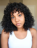 Scalp Top Wig Curly Human Hair Wigs With Bangs Machine Made