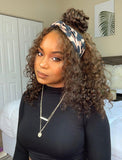 #4 Medium Brown Headband Wig Curly Human Hair Wigs (WITH FREE TRENDY HEADBAND)