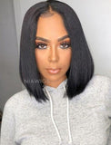 Yaki Straight Short Bob Human Hair Glueless Full Lace Wigs