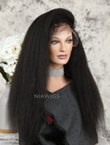 Kinky Straight Human Hair 5x5 Inches Lace Front Wigs With Natural Hairline
