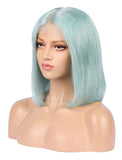 Mint Teal Human Hair Bob Wig Colorful Lace Wigs