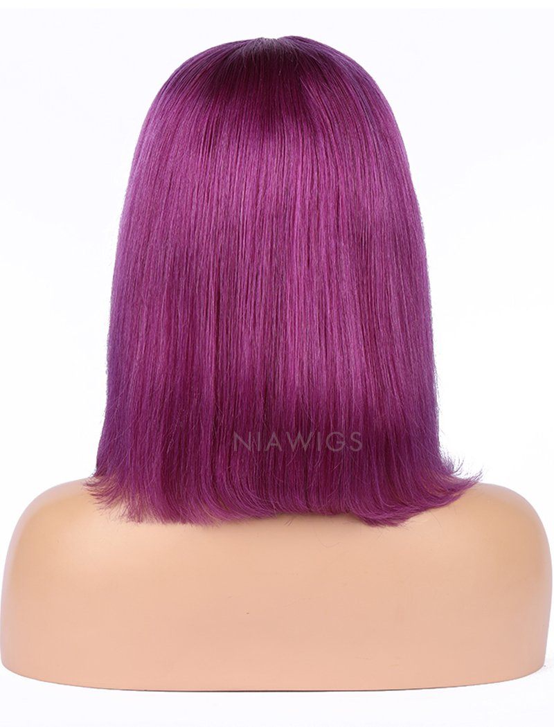 Purple Human Hair Bob Wig Colorful Lace Wigs