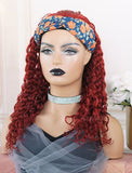 Nadra#Red Headband Wig Loose Curly Human Hair Wigs (WITH ONE FREE TRENDY HEADBAND)
