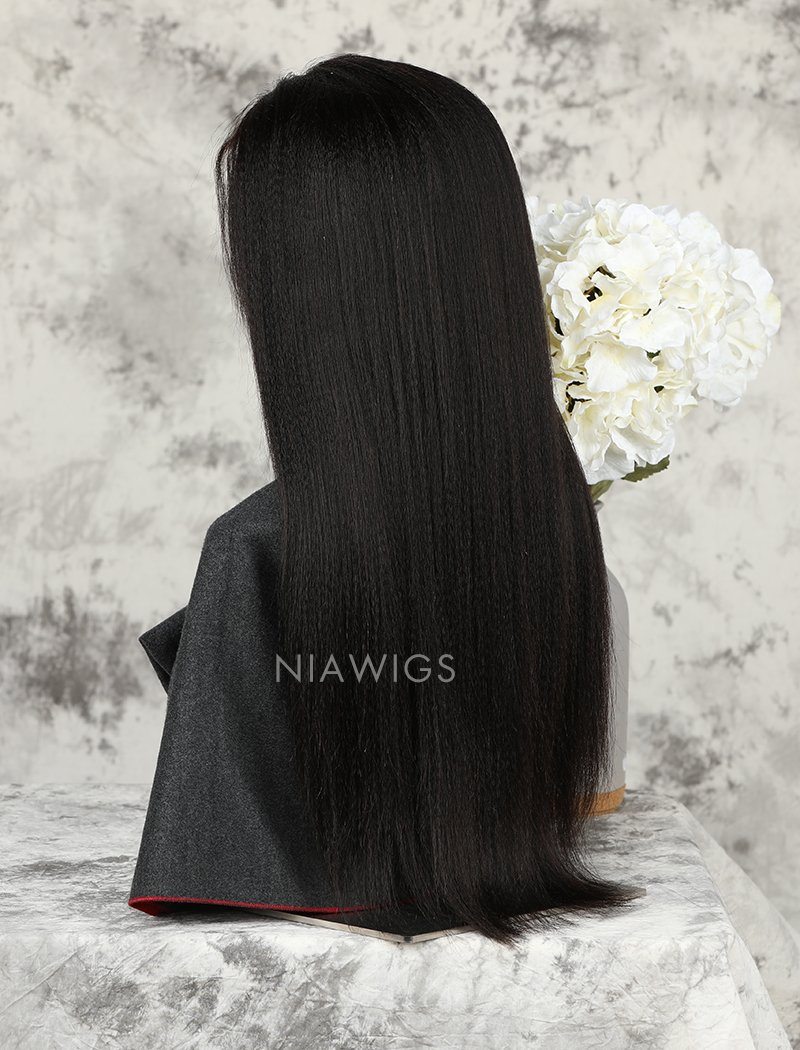 Yaki Straight Human Hair Lace Front Wigs With Natural Hairline