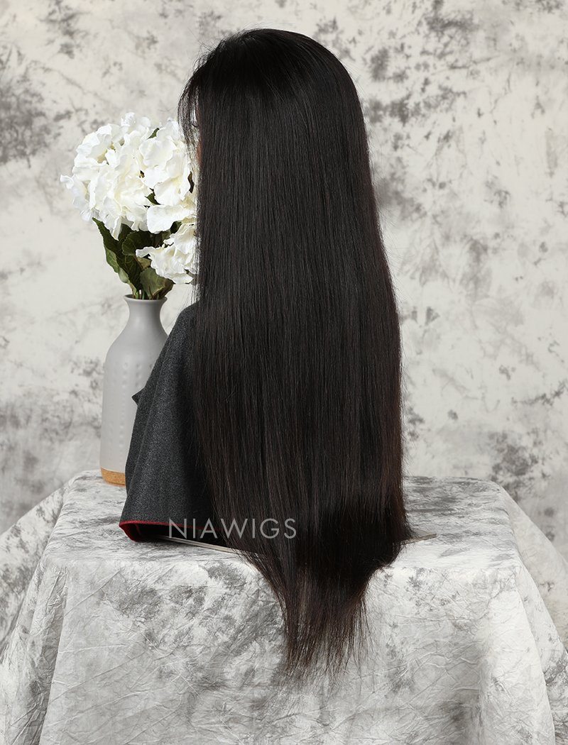 Silky Straight Human Hair Lace Front Wigs With Natural Hairline