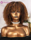 Scalp Top Wig Afro Kinky Curly Human Hair Wigs With Bangs Machine Made