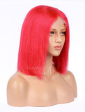 Watermelon Red Human Hair Bob Wig Colorful Lace Wigs