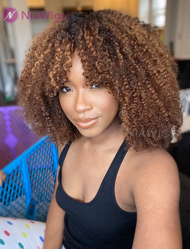Curly Afro Kinky African American Natural Textured Wigs Highlight