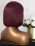 #Burgundy Color Scalp Top Wig Bob Straight With Bangs Human Hair Wigs Machine Made