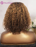 #Balayage Scalp Top Wig Curly Human Hair Wigs With Bangs Machine Made