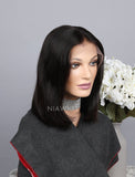 Blunt Cut Short Bob Human Hair 5x5 Inches Lace Front Wigs Silky Straight