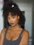 Scalp Top Wig Fashion Curly Human Hair Wigs With Bangs Machine Made