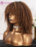 Scalp Top Wig Afro Kinky Curly Human Hair Wigs With Bangs Machine Made