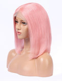 Pink Human Hair Bob Wig Colorful Lace Wigs