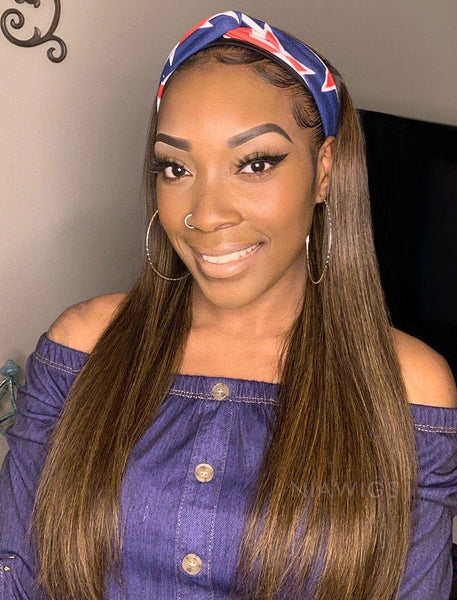 Gloria #Highlight Headband Wig Silky Straight Human Hair Wigs (WITH FR ...