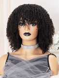 Scalp Top Wig Afro Kinky Curly Human Hair Wigs With Bangs Machine Made