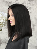 Yaki Straight Short Bob Human Hair Glueless Full Lace Wigs