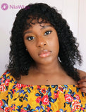 Scalp Top Wig Curly Human Hair Wigs With Bangs Machine Made