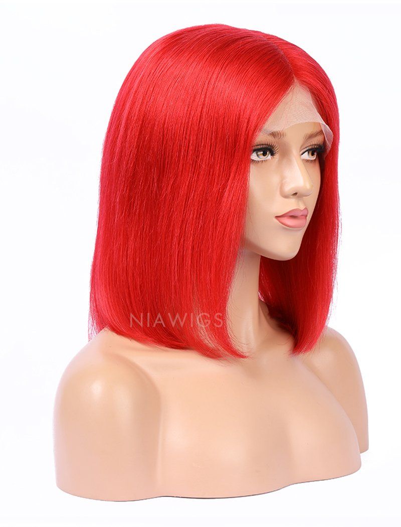 Red Human Hair Bob Wig Colorful Lace Wigs
