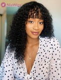 Scalp Top Wig Curly Human Hair Wigs With Bangs Machine Made