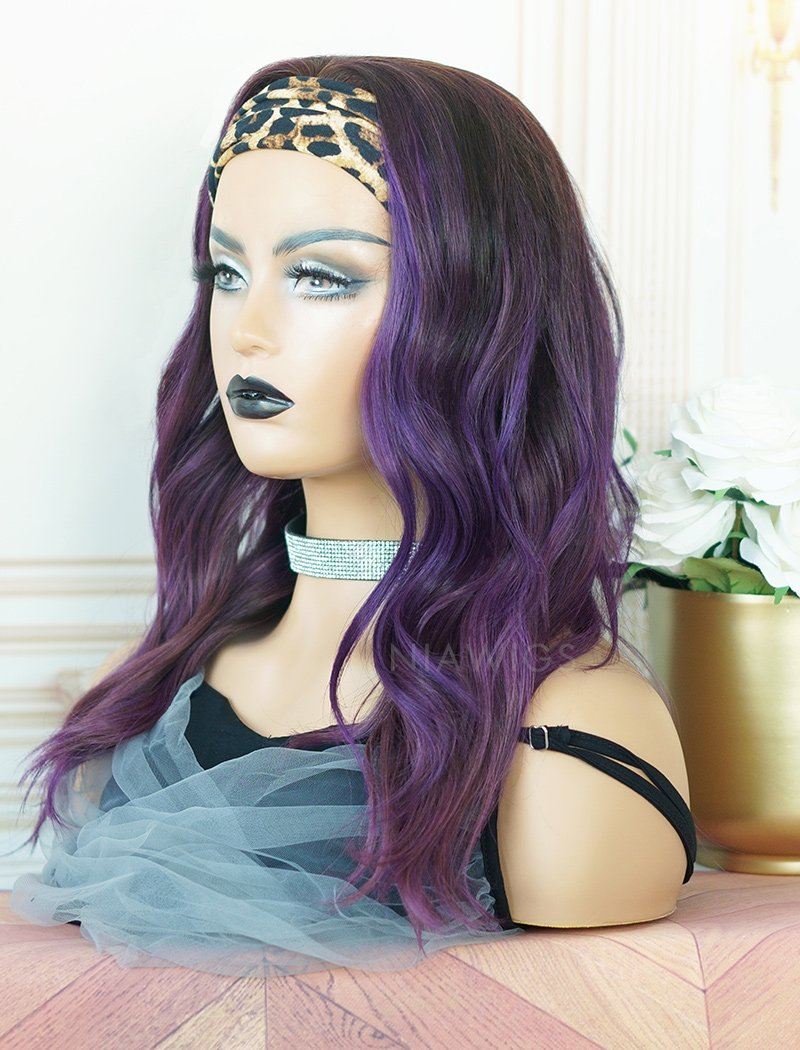 Donna #Purple Headband Wig Human Hair Wigs (WITH FREE TRENDY HEADBAND)