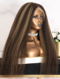 Jazmine #Highlight Kinky Straight Human Hair Lace Colored Wigs