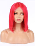 Watermelon Red Human Hair Bob Wig Colorful Lace Wigs