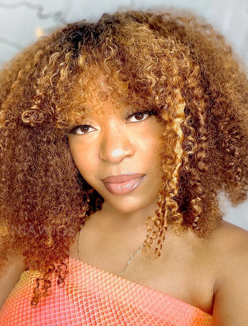 Afro Kinky Curly Human Hair Wigs With Bangs – NiaWigs