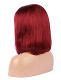 Dark Red Human Hair Bob Wig Colorful Lace Wigs
