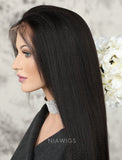 Yaki Straight Human Hair Skin Base Lace Front Wigs